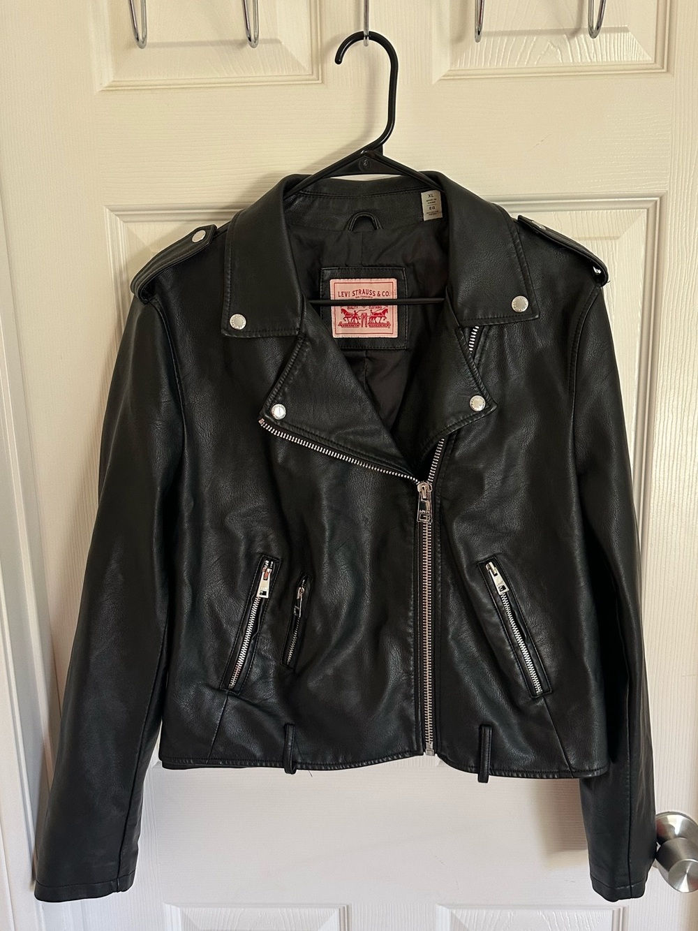 Black Vegan Leather Levi Strauss Motorcycle Jacket